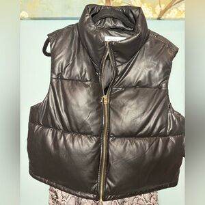 Marc New York Black Faux Leather Puffer Vest with High Collar